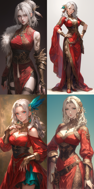 (octopath voyager style theme). a dignified and mature yujie. she has (emerald eyes), (silver hair) with feather hair accessories. wearing a red dance dress decorated with golden ornaments and showing a small waist. she has healthy hands and fingers. multi-layered textures, dynamic lighting effects.