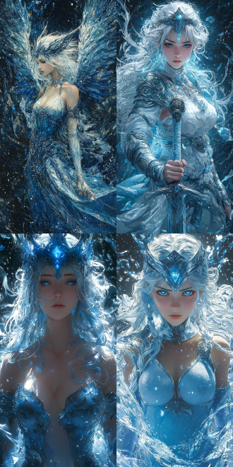 (octopath voyager style theme):0.8. valkyrie lenneth from valkyrie profile， she has blue eyes like sapphires. (silver-white hair:1.2) in a long ponytail, hair with a feather helmet in valkyrie style. wearing blue light armor and a (white long dress). she has healthy hands and fingers. the background of the scene is a blend of intertwined dark blue and silver light. multi-layered textures, dynamic lighting effects.