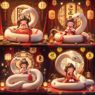 蛇，美女，卡通，3d 渲染，新婚新年的氛围的海报