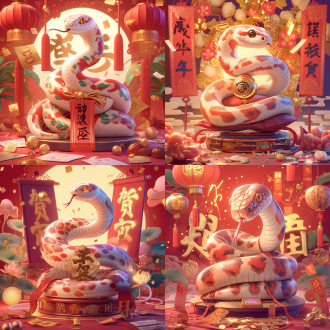 蛇，美女，卡通，3d 渲染，新婚新年的氛围的海报