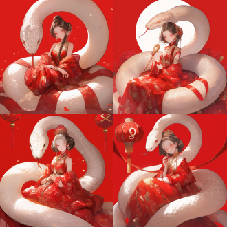 蛇，美女，卡通，3d 渲染，新婚新年的氛围的海报