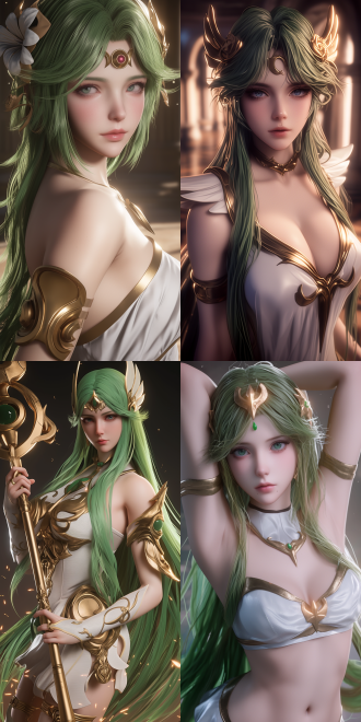 inspired by the styles of the artgerm，created with the 3d unreal engine 5，the character is lady palutena，