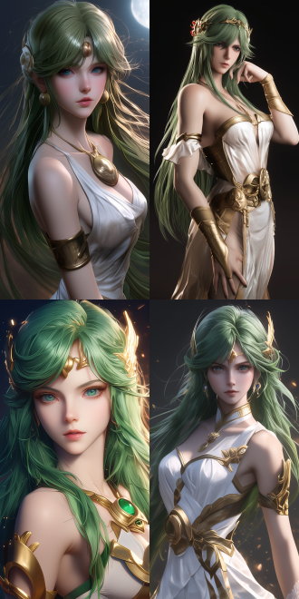 inspired by the styles of the artgerm，created with the 3d unreal engine 5，the character is lady palutena，the lodoss style，the overall style is extremely hot. the lodoss style.