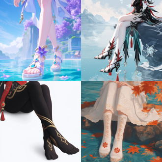 in an artgerm-style image, 全身视图, a genshin impact character is presented. the focus is on the character's feet, 腿部迷人，the overall picture is exquisitely beautiful.
