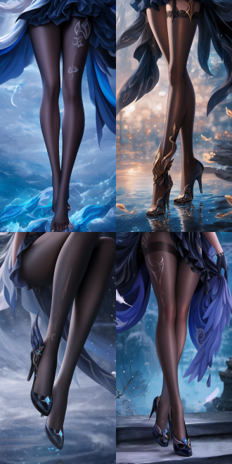in an artgerm-style image, a genshin impact character is presented. legs taking your pov, 腿部迷人，the overall picture is exquisitely beautiful.