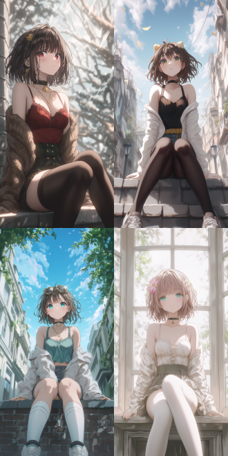 a picture shot from a low - angle (looking - up), medium shot, the styles of tsuaii and soft anime illustration, mobile game art, official illustration. exquisite stockings. the picture is aesthetic,
