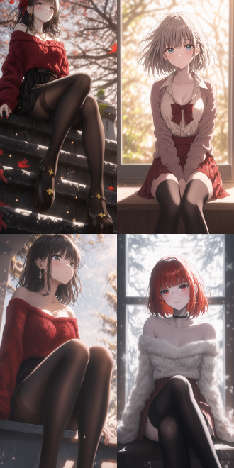 a picture shot from a low - angle (looking - up), medium shot, the styles of tsuaii and soft anime illustration, mobile game art, official illustration. exquisite stockings. the picture is aesthetic,