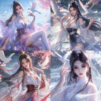 a wuxia theme picture shot from a low - angle (looking - up) and the camera is rotated 30 degrees to take the shot. the styles of tsuaii and soft anime illustration, official illustration, the styles of the artgerm. the character has extremely delicate makeup and stands grateful. exquisite stockings. hand and finger health. the overall picture is exquisitely beautiful.