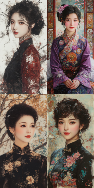 beautiful oriental woman, by wu daozi, curly and short top hair,