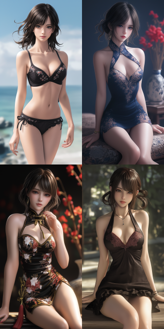 highly detailed cgsociety, ((anime)), 二次元，beautiful oriental woman, ((healthy and perfect fingers)). by tetsugoro yorozu, curly and short top hair, long, straight and attractive legs stealing the show. stunningly realistic,