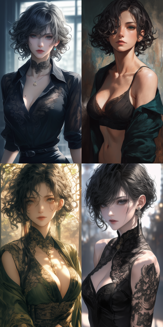 beautiful oriental woman, ((healthy and perfect fingers)). chest protrusion. by tetsugoro yorozu, inspired by fenghua zhong. curly and short top hair,