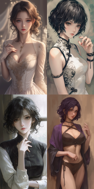 a picture presented in the style of (is it wrong to try to pick up girls in a dungeon?). upper body protrusion, beautiful oriental woman, ((healthy and perfect fingers)). inspired by fenghua zhong. curly and short top hair,
