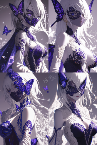 advanced digital anime art, deep purple veil, beautiful moths, white biomechanical details, transparent skin, artdoll, masked, very beautiful girl, beautiful android woman, insanely detailed intricate, of beautiful angel, dressed in a beautiful, ken kaneki, negative, lovely queen, pixiv 3dcg