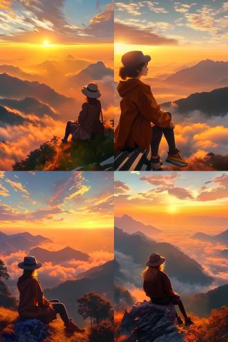 在山顶，坐着看夕阳落下