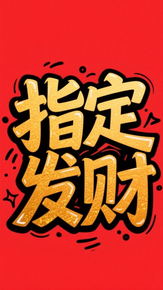字体设计 “指定发财”要求涂鸦风格字体有特点，有设计感，级别字体作a品，金色字体，红色背景