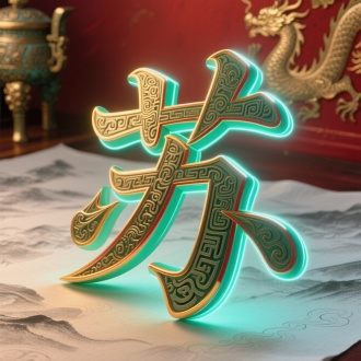 以汉字结构为基底打造立体 3D 姓氏字体“苏”，笔画如浮雕般层层隆起，通过明暗渐变阴影模拟光影投射的空间纵深感，每笔边缘镶嵌流动光带 —— 光色可依姓氏寓意选金色、青碧等中国传统正色，用翡翠绿边光呼应草木生机，以赤金轮廓彰显贵气。主体色彩取故宫红墙、鎏金铜器等传统意象，搭配水墨灰阶阴影增强体量感，笔画转折处融入云纹、回纹等吉祥纹饰作为细节点缀。背景设渐变光影或浅浮雕式龙凤图腾，让立体字体在光晕流转中呈现悬浮于宣纸之上的视觉效果，兼具青铜器铭文的庄重与赛博光影的潮流感，契合中国人对 字如其人的审美追求