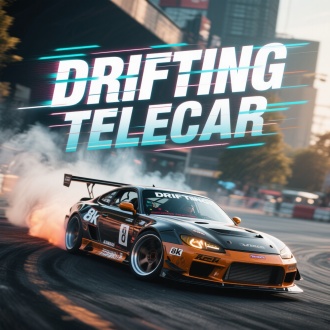 “DRIFTING TELECAR”生成漂移竞速感标题，炫酷，超清8k
