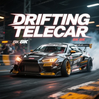 “DRIFTING TELECAR”生成漂移竞速感标题，炫酷，超清8k
