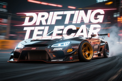 “DRIFTING TELECAR”生成漂移竞速感标题，炫酷，超清8k
