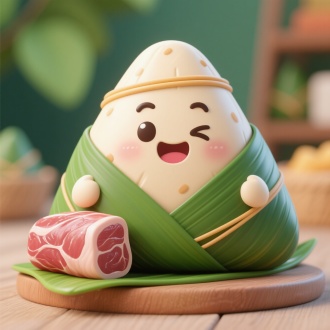 鲜肉粽子，可爱卡通表情，3D风格