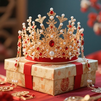 凤冠放在礼盒上