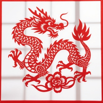 中国龙，剪纸，白色背景，窗纸
