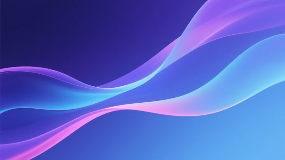 创作一幅梦幻渐变背景图，以深邃蓝紫色为底，融入轻盈的流体线条，线条呈现蓝、粉、紫渐变色彩，营造出灵动、科技感的视觉效果，风格抽象且富有韵律 。