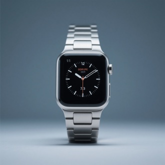 电子手表，居中构图，科技风，金属质感，冷色调，特写镜头，顶光，静态，简洁，未来感。 