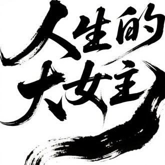 "人生的大女主"书法字体，白底黑字极简构图，狂草风格，墨迹飞白自然晕染，笔锋刚劲有力，线条奔放流畅，动态节奏感强烈，整体气势恢宏，留白恰到好处，高对比度，自然光，微距镜头，细节清晰，黑色墨水浓郁，白色背景纯净，视觉冲击力强，艺术感十足。
