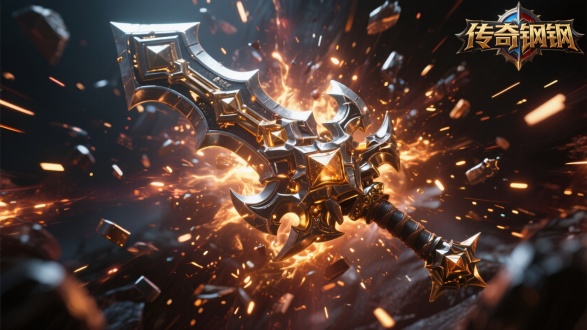 金属粒子效果，炫酷震撼，视觉冲击力，游戏宣传图，传奇装备钢铁材料，广角镜头，金属风格特效，传奇游戏风格，不要logo