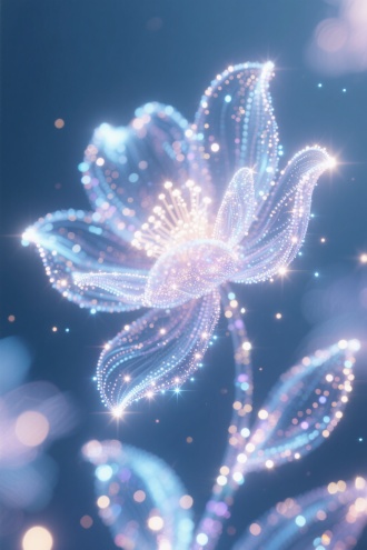 星光粒子构成的花朵，流畅，闪耀，虚无缥缈，高清画质